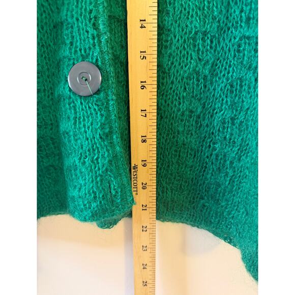 Vintage Womens Dotty Man Mohair Blend Kelly Green Pinup Rockabilly Twee Cardigan - Picture 5 of 9
